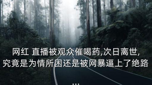 網紅 直播被觀眾催喝藥,次日離世,究竟是為情所困還是被網暴逼上了絕路...