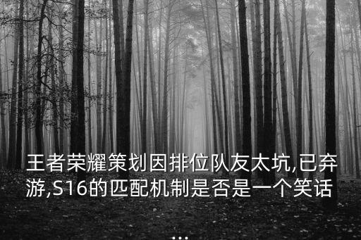  王者榮耀策劃因排位隊友太坑,已棄游,S16的匹配機制是否是一個笑話...