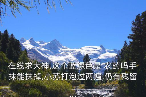 在線求大神,這個藍綠色是 農(nóng)藥嗎手抹能抹掉,小蘇打泡過兩遍,仍有殘留...