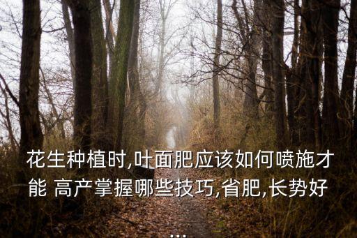  花生種植時,葉面肥應該如何噴施才能 高產掌握哪些技巧,省肥,長勢好...