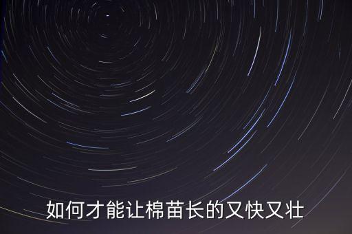 如何才能讓棉苗長的又快又壯