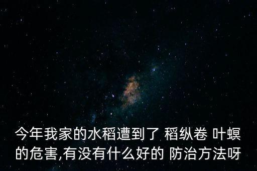 今年我家的水稻遭到了 稻縱卷 葉螟的危害,有沒有什么好的 防治方法呀