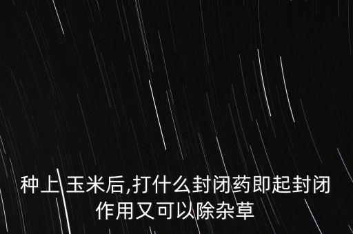 種上 玉米后,打什么封閉藥即起封閉作用又可以除雜草